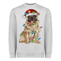 Heather Grey pug with christmas lights Heavyweight Sweatshirt - RanaPortraitStore