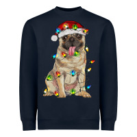 Navy pug with christmas lights Heavyweight Sweatshirt - RanaPortraitStore