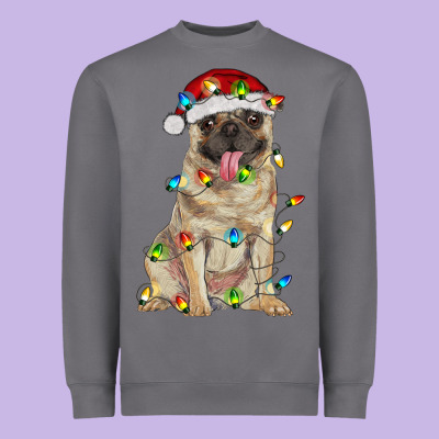 Pug With Christmas Lights Heavyweight Sweatshirt Designed By Ranaportraitstore