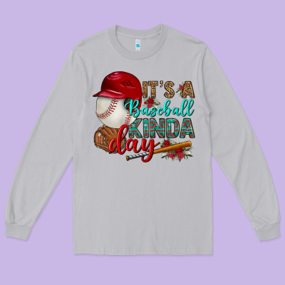 It's A Baseball Kinda Day Long Sleeve Tee Designed By Bundleandbundleshop