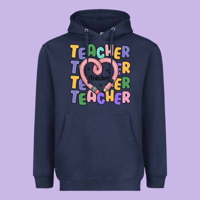 Teacher And Pencil Heart Heavyweight Hoodie Designed By Maliassmallbusiness