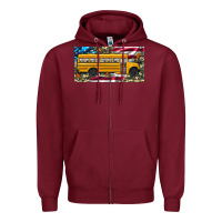 Burgundy school bus camouflage american flag license plate Zipper Hoodie - Artiststas