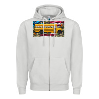 Dove Grey school bus camouflage american flag license plate Zipper Hoodie - Artiststas