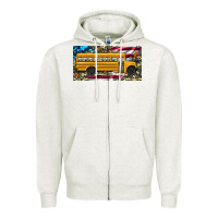 Oatmeal Heather school bus camouflage american flag license plate Zipper Hoodie - Artiststas