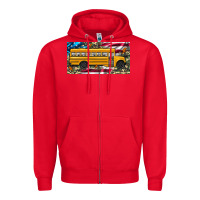 Red school bus camouflage american flag license plate Zipper Hoodie - Artiststas