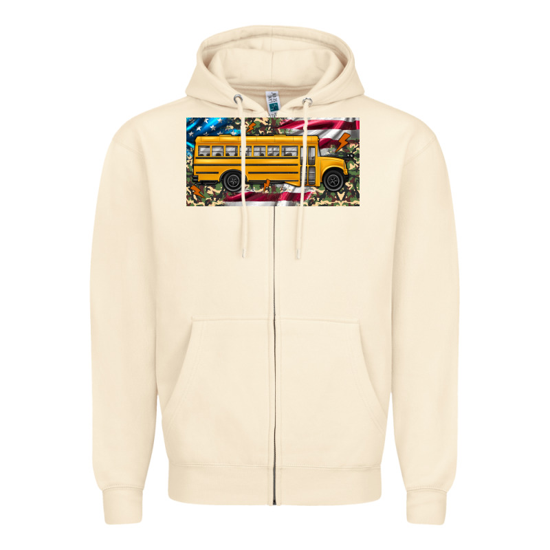 School Bus Camouflage American Flag License Plate Zipper Hoodie by Artiststas | Teevron
