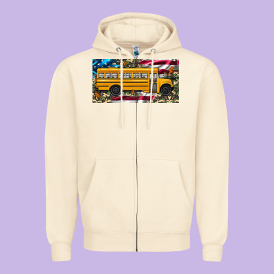 School Bus Camouflage American Flag License Plate Zipper Hoodie Designed By Artiststas