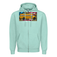 Seafoam school bus camouflage american flag license plate Zipper Hoodie - Artiststas