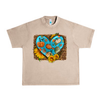 French Oak fall pattern heart with leopard background Urban Heavy Tee - HRA Design Shop
