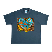 Midnight Navy fall pattern heart with leopard background Urban Heavy Tee - HRA Design Shop