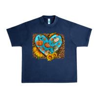 Navy fall pattern heart with leopard background Urban Heavy Tee - HRA Design Shop