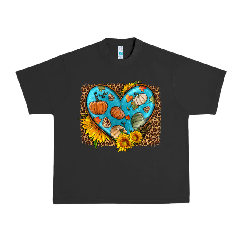 Fall Pattern Heart With Leopard Background Urban Heavy Tee by HRA Design Shop | Teevron