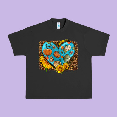 Fall Pattern Heart With Leopard Background Urban Heavy Tee Designed By Hra Design Shop