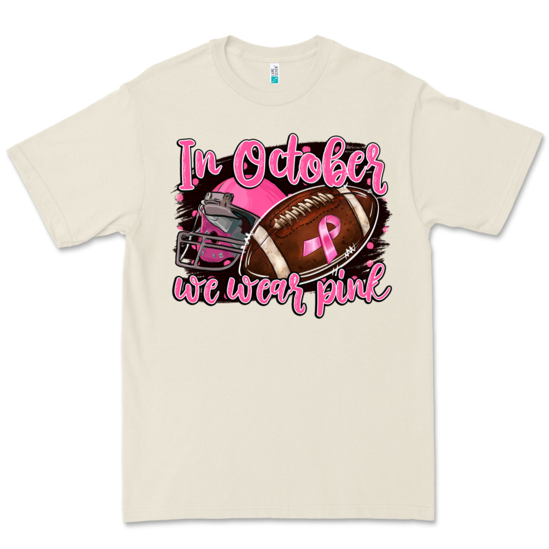 In October We Wear Pink With Football Premium Tee by BarkalooDesign | Teevron