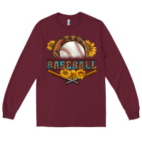 Burgundy western baseball with sunflower Long Sleeve Tee - BundleAndBundleShop