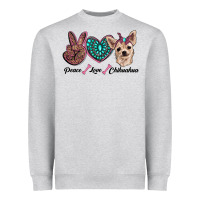 Heather Grey peace love chihuahua Heavyweight Sweatshirt - RanaPortraitStore