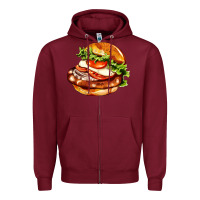 Burgundy American hamburger Zipper Hoodie - AdoDesignShop
