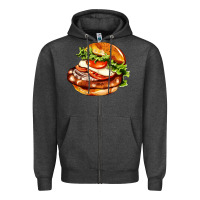 Charcoal Heather American hamburger Zipper Hoodie - AdoDesignShop