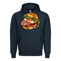 Navy American hamburger Zipper Hoodie - AdoDesignShop