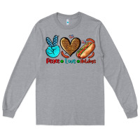Heather Grey peace love hotdogs Long Sleeve Tee - AdoDesignShop