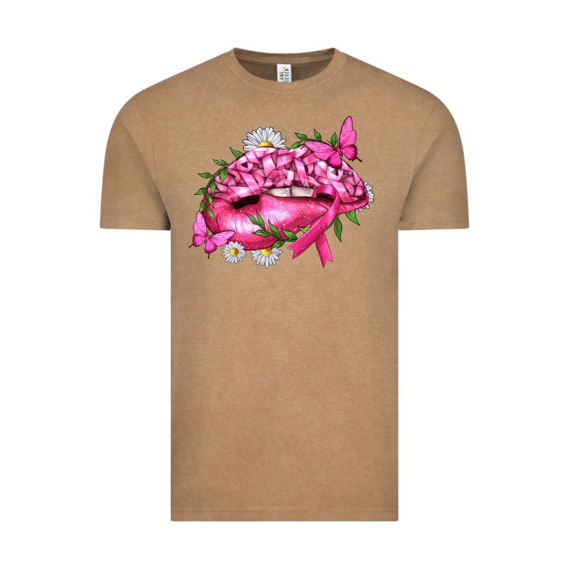 Breast Cancer With Ribbon Pink Lips Vintage Tee by texasbilliewilder | Teevron