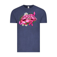 Vintage Denim Breast Cancer with Ribbon Pink Lips Vintage Tee - texasbilliewilder