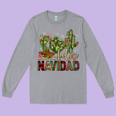 Cactus Feliz Navidad Long Sleeve Tee Designed By Jahusdesignshop