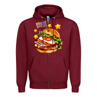 Burgundy american flag and hamburger Zipper Hoodie - AdoDesignShop