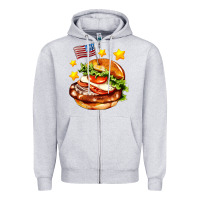 Heather Grey american flag and hamburger Zipper Hoodie - AdoDesignShop