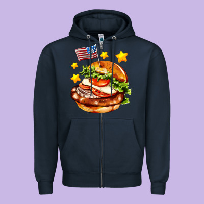 American Flag And Hamburger Zipper Hoodie Designed By Adodesignshop