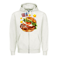 Oatmeal Heather american flag and hamburger Zipper Hoodie - AdoDesignShop