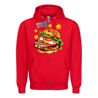 Red american flag and hamburger Zipper Hoodie - AdoDesignShop