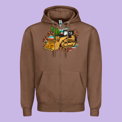 Bulldozer Leopard Cactus Sunflower Zipper Hoodie Designed By Artiststas