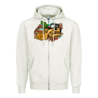 Oatmeal Heather bulldozer leopard cactus sunflower Zipper Hoodie - Artiststas