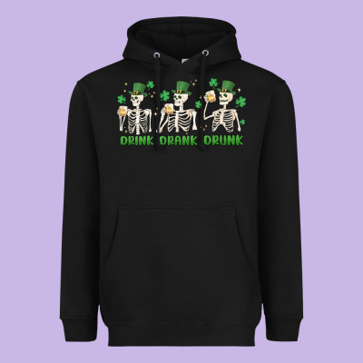 Drink Drank Drunk St. Patricks Day Skeletons Heavyweight Hoodie Designed By Maliassmallbusiness