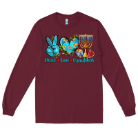 Burgundy peace love hanukkah Long Sleeve Tee - AdoDesignShop