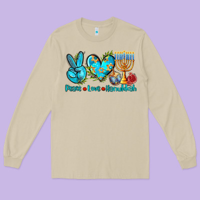 Peace Love Hanukkah Long Sleeve Tee Designed By Adodesignshop