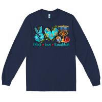 Navy peace love hanukkah Long Sleeve Tee - AdoDesignShop