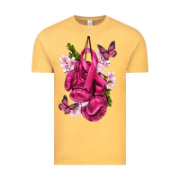 Vintage Mustard Cancer Boxing Gloves with Ribbon Vintage Tee - texasbilliewilder
