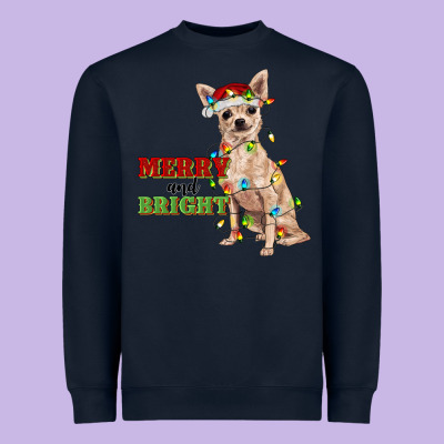 Merry And Bright Chihuahua Heavyweight Sweatshirt Designed By Ranaportraitstore