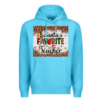 Ocean Blue santa's favorite teacher Premium Hoodie - AdoDesignShop