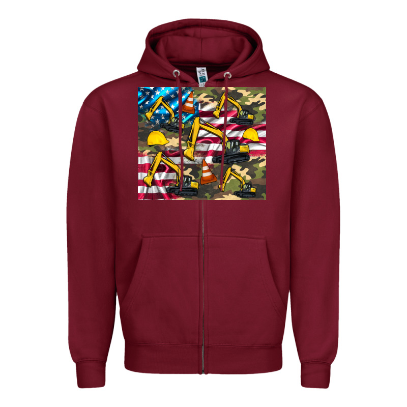 Excavator American Flag Zipper Hoodie by Artiststas | Teevron