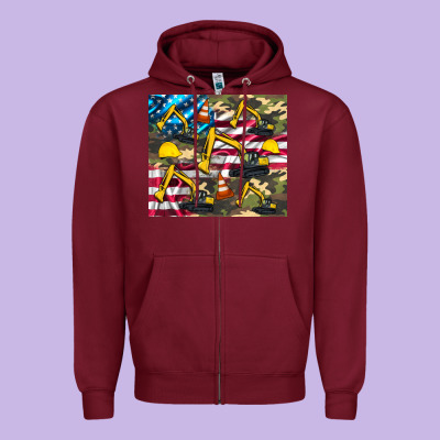 Excavator American Flag Zipper Hoodie Designed By Artiststas
