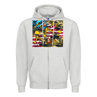 Dove Grey excavator American flag Zipper Hoodie - Artiststas