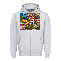 Heather Grey excavator American flag Zipper Hoodie - Artiststas