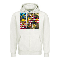 Oatmeal Heather excavator American flag Zipper Hoodie - Artiststas