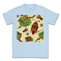Dusty Blue african woman and mask seamless pattern Classic Tee - BundleAndBundleShop