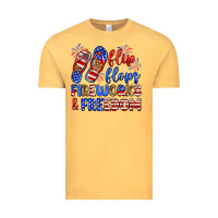 Vintage Mustard flip flops fireworks and freedom Vintage Tee - Zillion Design Studio