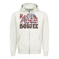 Oatmeal Heather red white boujee Zipper Hoodie - Artiststas