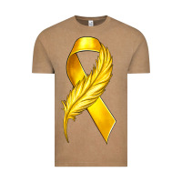 Vintage Coffee Childhood Cancer Ribbon with Feather Vintage Tee - texasbilliewilder